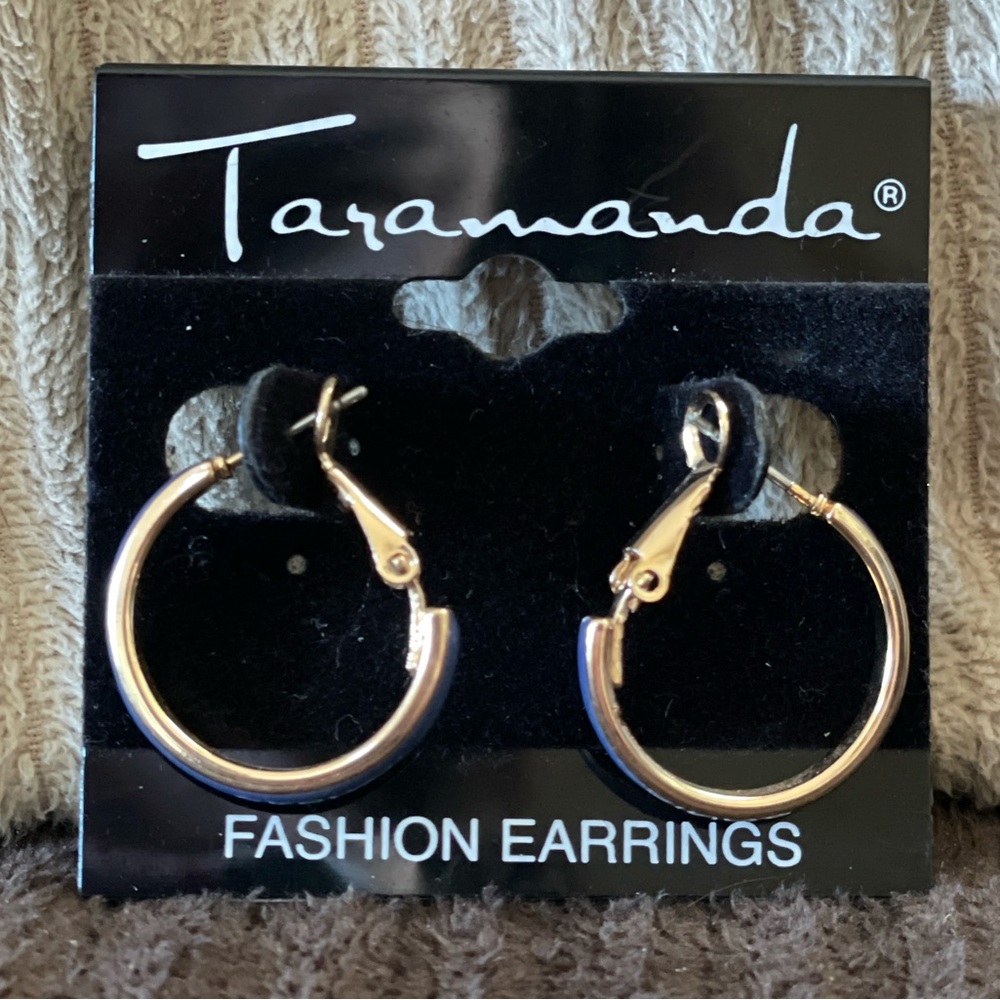 Gold and Blue Hoop Earrings โ Taramanda - Picture 3 of 11
